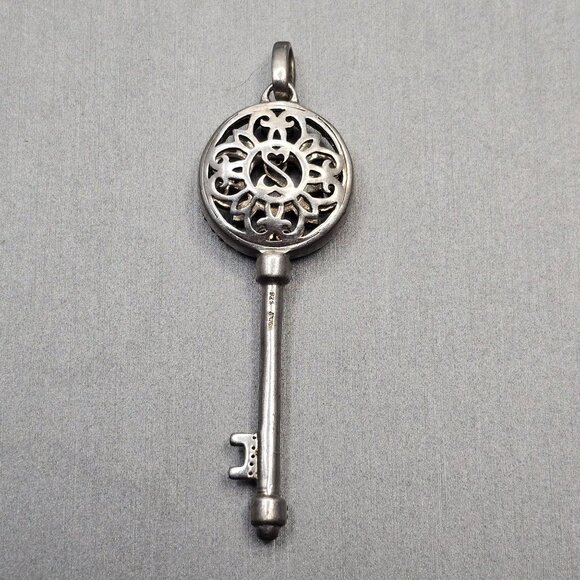 VTG Jane Seymour Open Hearts Sterling Silver Diamond Key Pendant 2.25" JWBR - Picture 4 of 9